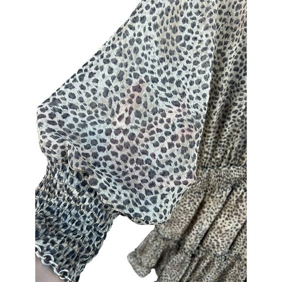Lovestitch Empire Waist Ruffled Fit & Flare Dress Puff Sleeve Animal Print SMALL - Picture 4 of 9